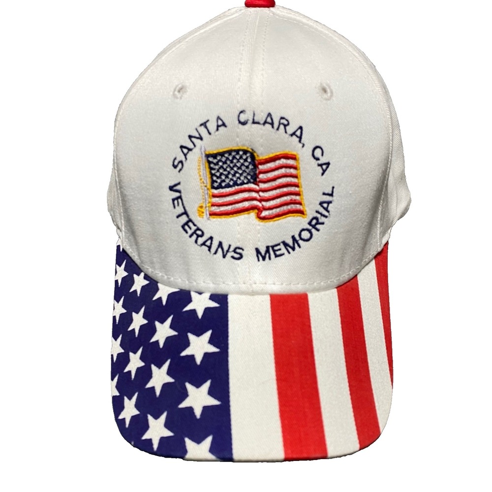 Magic Headwear Santa Clara CA Veterans Memorial Hat Mens OSFM White USA Flag